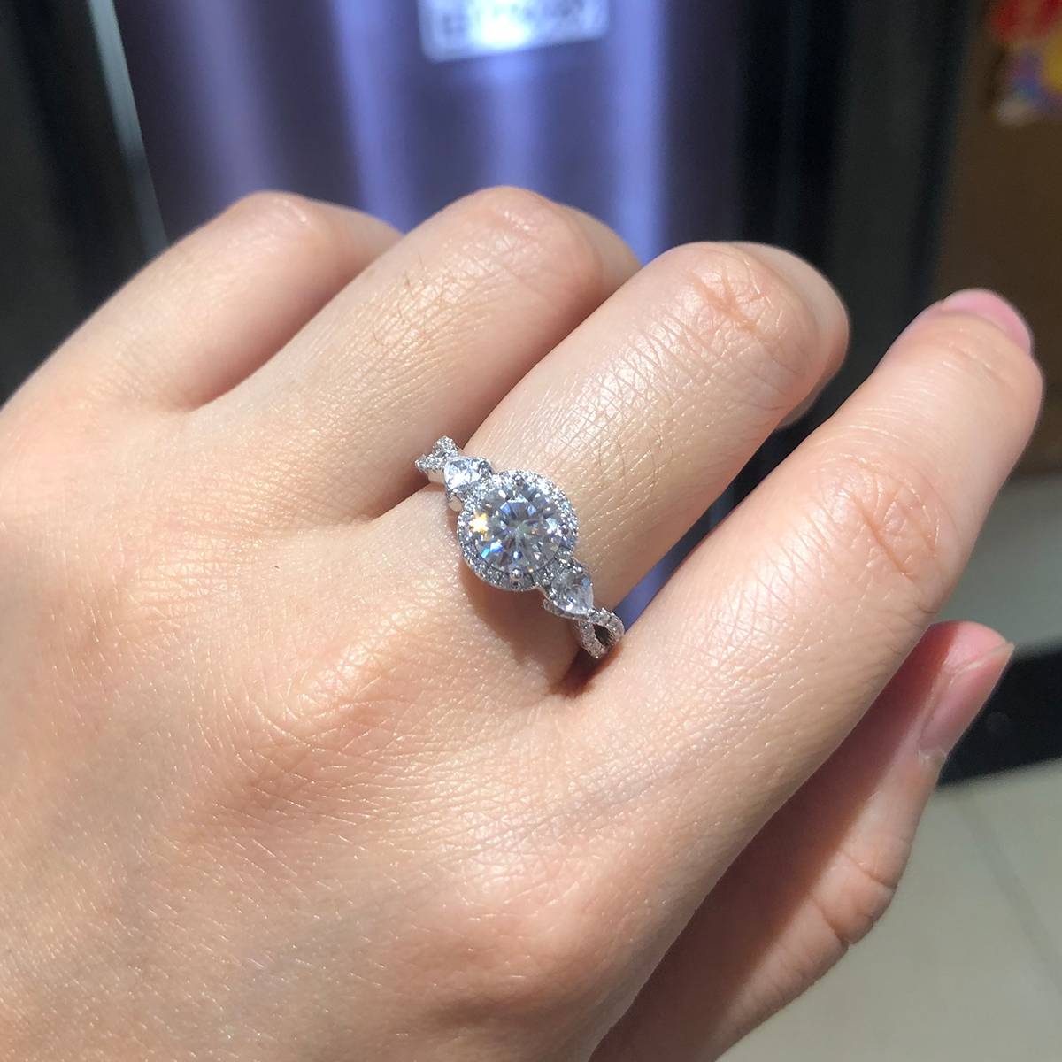 Three Stone Women's Ring S925 Silver Plated Platinum Customized Selection Main Stone Moissanite Diamond 1.0ct/Secondary Stone High Carbon Diamond
